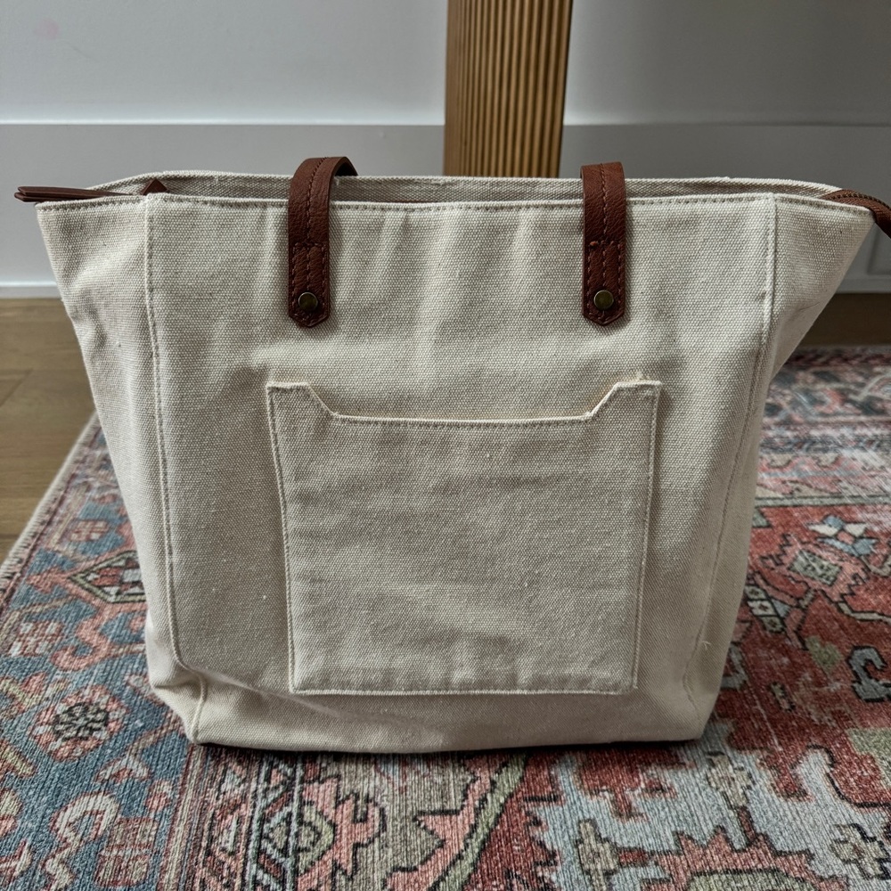 Universal Thread Cream Tote with Brown Trim